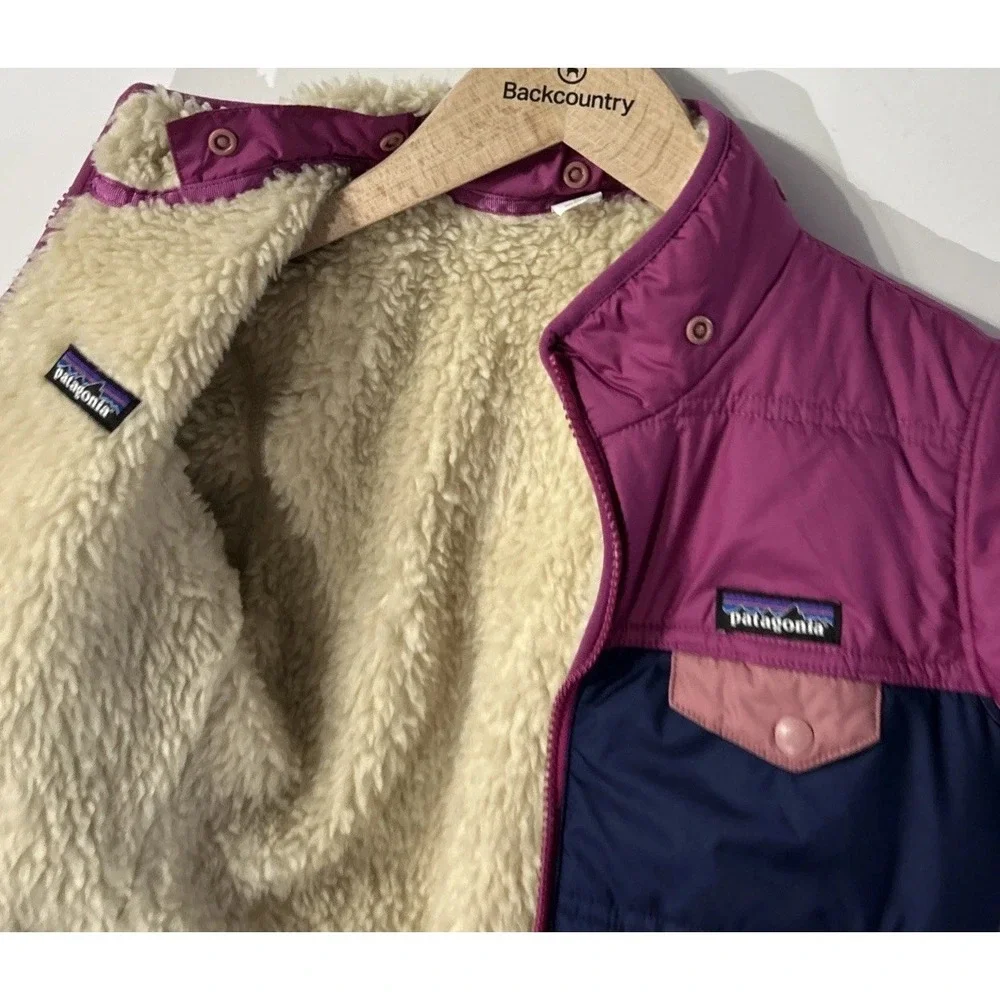 Girls Patagonia Reversible Tribbles  Full Zip Jacket Kids 61160 Sz 5 5T Sherpa